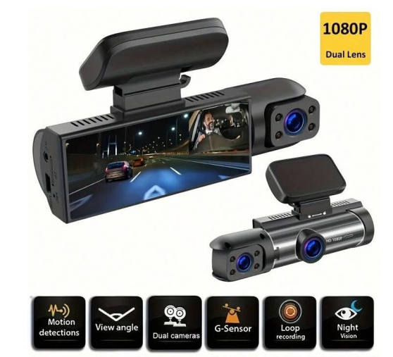CÁMARA GRABADORA DE VIDEO FRONTAL/TRASERA/INTERIOR CÁMARA DE TABLERO DE DOBLE LENTE PARA AUTOMÓVIL HD 1080P